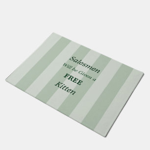 No Salesmen Free Kitten Funny Pale Green Doormat