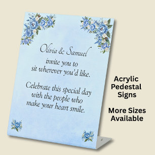 No Seating Chart 2 - Wedding Blue Peony - Pedestal Sign