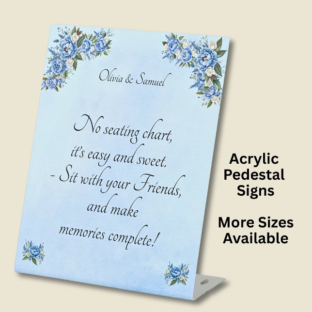 No Seating Chart  - Wedding  Blue Peony -  Pedestal Sign (Creator Uploaded)