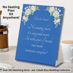 No Seating Chart  - Wedding Cobalt Blue & White Pedestal Sign