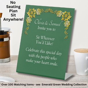 No Seating Chart - Wedding Emerald Green & Gold Pedestal Sign