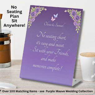 No Seating Chart - Wedding Purple Mauve Flowers Pedestal Sign