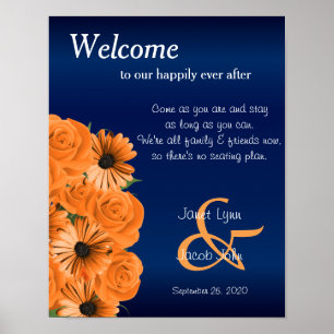 No Seating Plan - Beautiful Orange Rose and Blue Poster