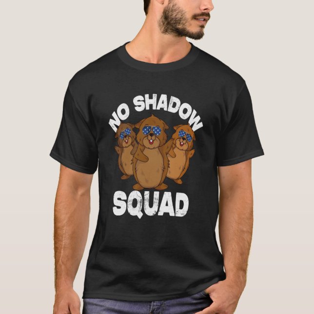 No Shadow Squad Groundhog American Flag Groundhog  T-Shirt (Front)