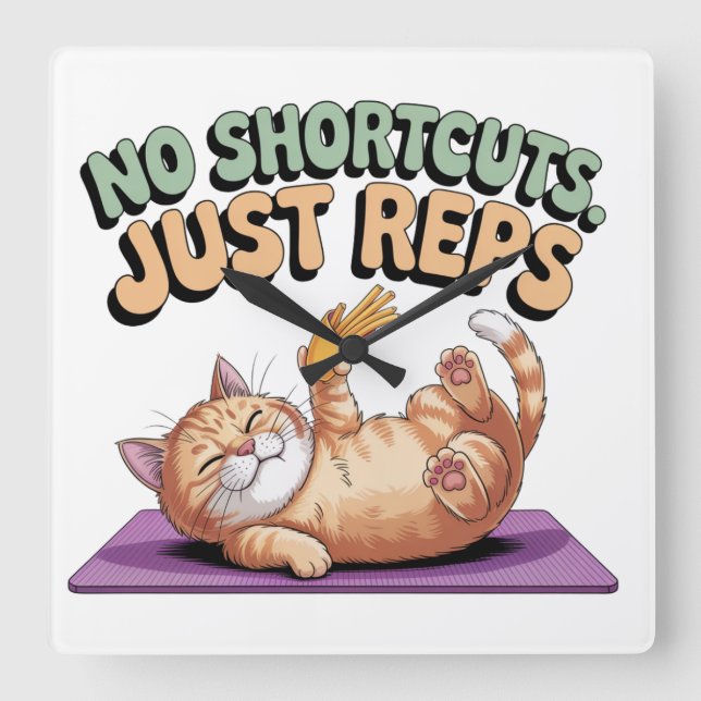 No Shortcuts. Just Reps Square Wall Clock (Front)
