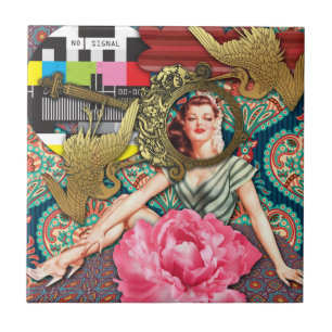 No-Signal - Cheeky Lady Digital Collage Tile