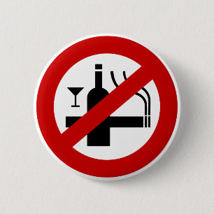 NO Smoking Alcohol ⚠ Thai Sign ⚠ 6 Cm Round Badge