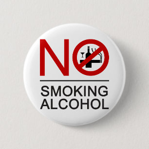NO Smoking Alcohol ⚠ Thai Sign ⚠ 6 Cm Round Badge