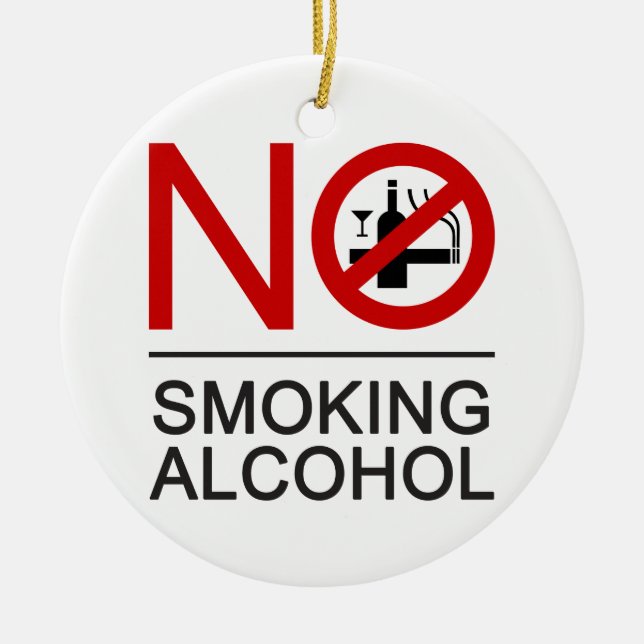 NO Smoking Alcohol ⚠ Thai Sign ⚠ Ceramic Tree Decoration (Front)