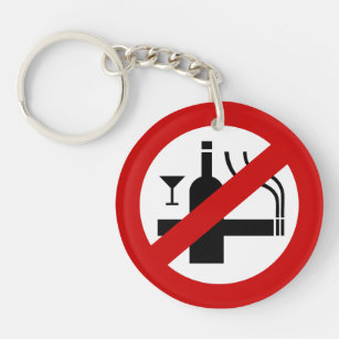 NO Smoking Alcohol ⚠ Thai Sign ⚠ Key Ring