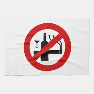 NO Smoking Alcohol ⚠ Thai Sign ⚠ Tea Towel
