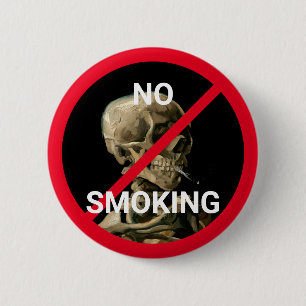 No Smoking Sign with Van Gogh Skull Artwork 6 Cm Round Badge