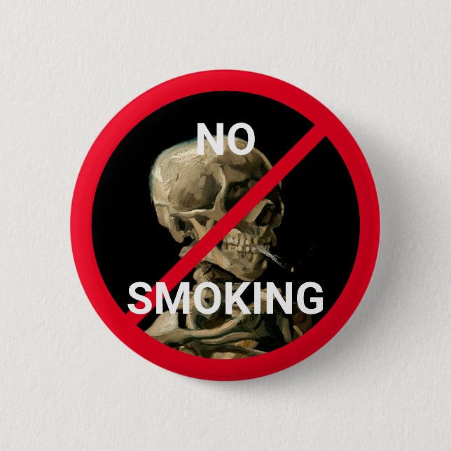 No Smoking Sign with Van Gogh Skull Artwork 6 Cm Round Badge (Front)