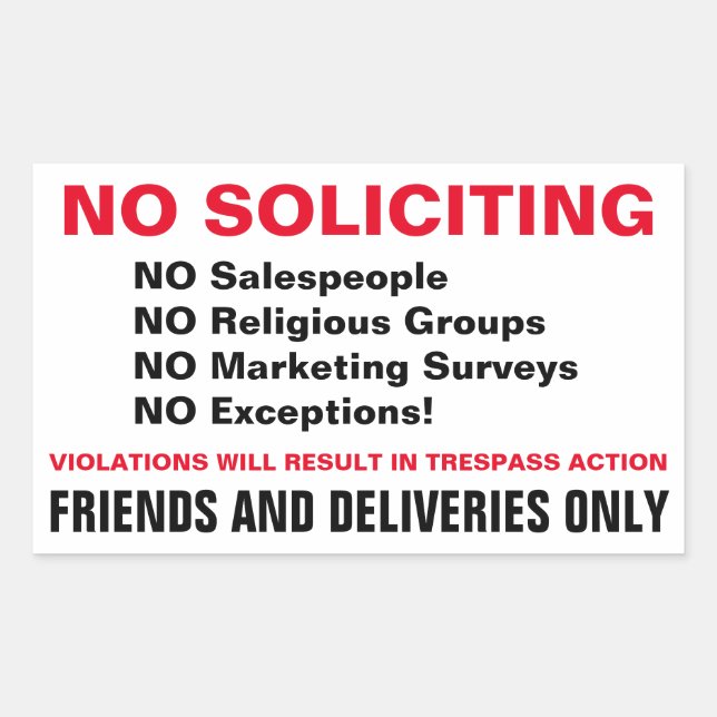 No Soliciting door sticker / door sign (Front)