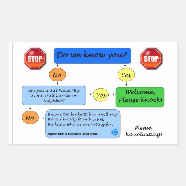 No Soliciting Flow Chart Rectangular Sticker (Front)