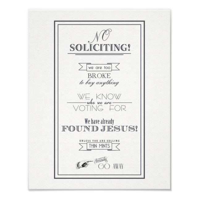 No soliciting humourous sign (Front)