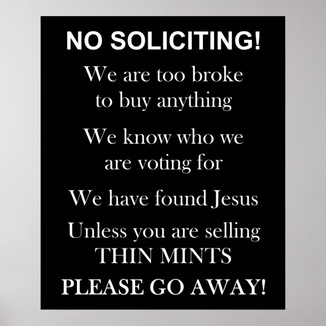 No Soliciting print or poster (Front)