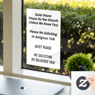 No Soliciting, Religion, Do Not Disturb, Quiet Window Cling