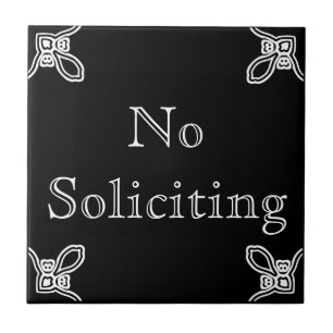 No Soliciting - Spanish White on Black Tile