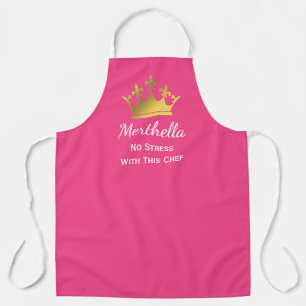 NO STRESS CHEF Personalised Add Logo HOT PINK Apron