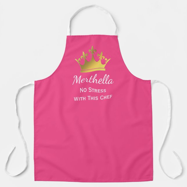 NO STRESS CHEF | Personalised Add Logo | HOT PINK Apron (Front)
