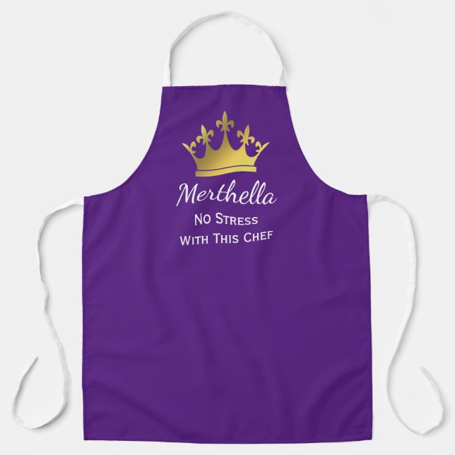 NO STRESS CHEF | Personalised Add Logo | PURPLE Apron (Front)