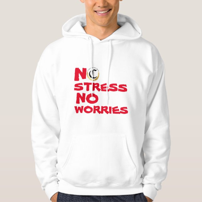 NO STRESS NO WORRIES WHITE AND RED HOODIE (Front)