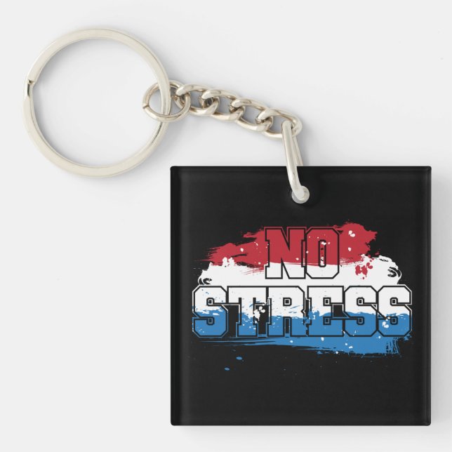No Stress - Red White Blue Positive Mindset Key Ring (Front)