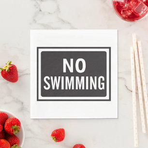 No Swimming Sign Bold Black and White Warning Napkin