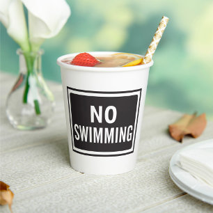 No Swimming Sign Bold Black and White Warning Paper Cups