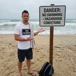 No Swimming Sign Bold Black and White Warning  T-Shirt