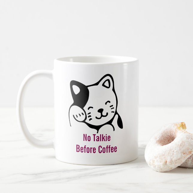 No Talkie Before Coffee Cute Kitty Cat Mug (With Donut)