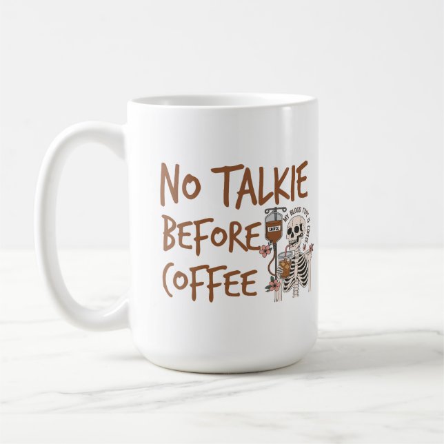 No Talkie Before Coffee funny cat lover gift Coffee Mug (Left)