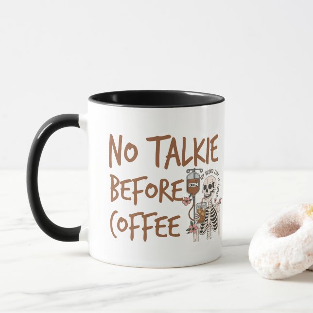 No Talkie Before Coffee funny cat lover gift Mug (With Donut)