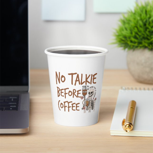 No Talkie Before Coffee funny cat lover gift Paper Cups (Insitu)