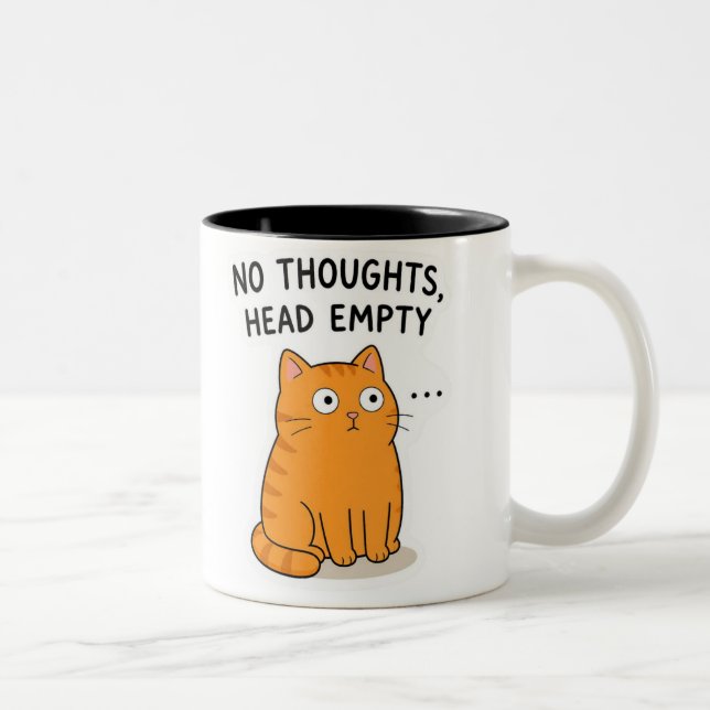 No Thoughts Head Empty Cat PNG - Funny Orange Cat  Two-Tone Coffee Mug (Right)