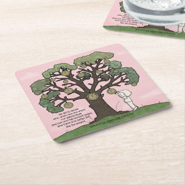 No TIME Like the Present Square Paper Coaster (Angled)