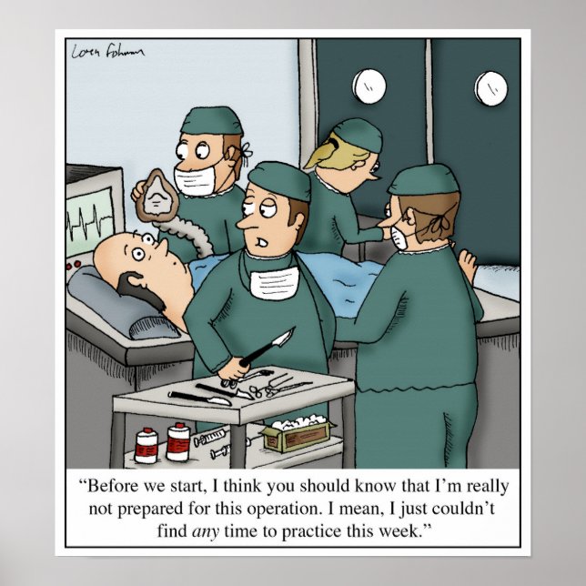No Time to Practice Music Lessons Doctor Cartoon Poster (Front)