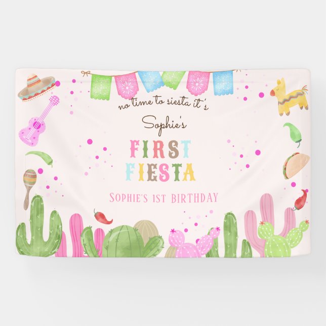 No time to siesta fiesta mexican first birthday banner (Horizontal)