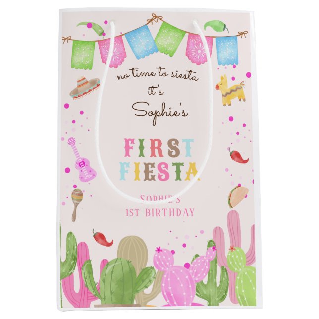 No time to siesta fiesta mexican first birthday medium gift bag (Front)