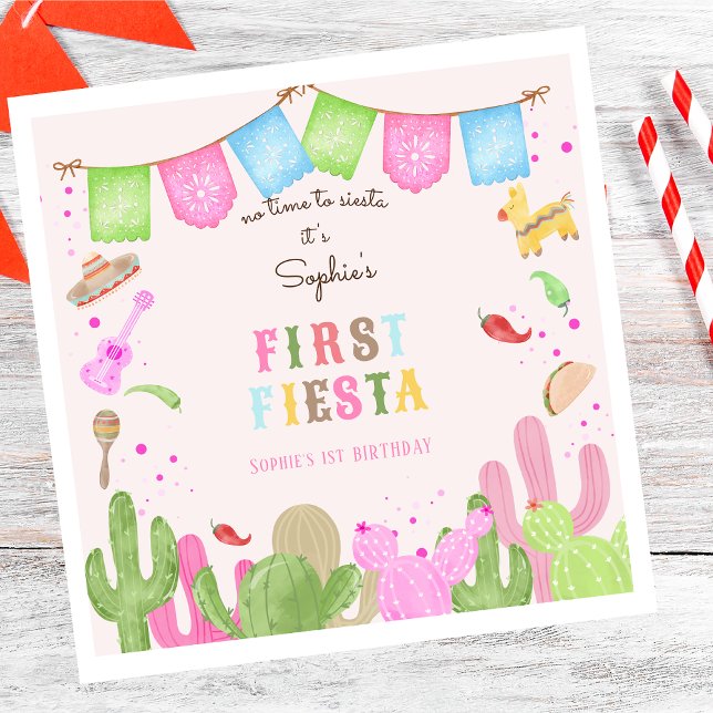 No time to siesta fiesta mexican first birthday napkin (Creator Uploaded)