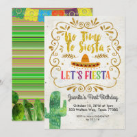 No Time to Siesta, Let's Fiesta Invitation Gold