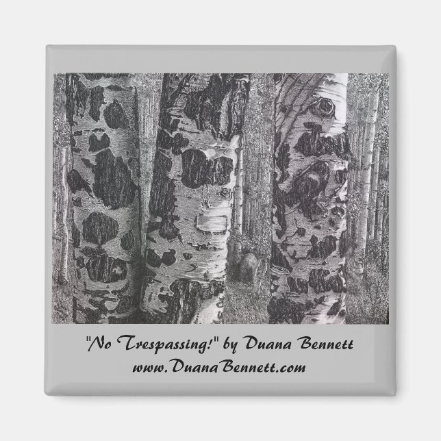 "No Trespassing" image of charcoal drawing magnet (Front)