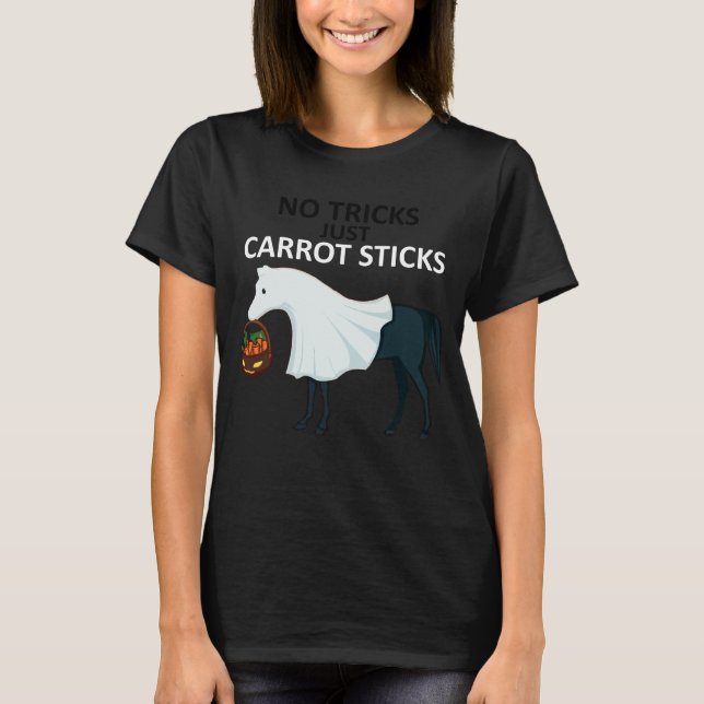No Tricks Just Carrot Sticks Horse Ghost Halloween T-Shirt (Front)