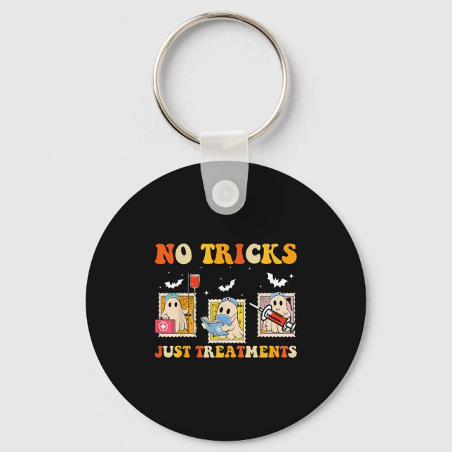 No Tricks Just S Funny Halloween Ghost Nursing  Key Ring (Front)
