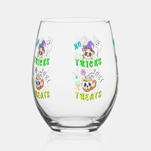 No Tricks Just Treats Cute Stemless Wine Glass