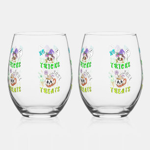 No Tricks Just Treats Cute Stemless Wine Glass
