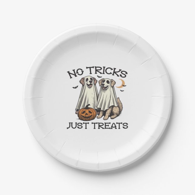 No Tricks Just Treats Dog Halloween Shirt Classic  Paper Plate (Front)