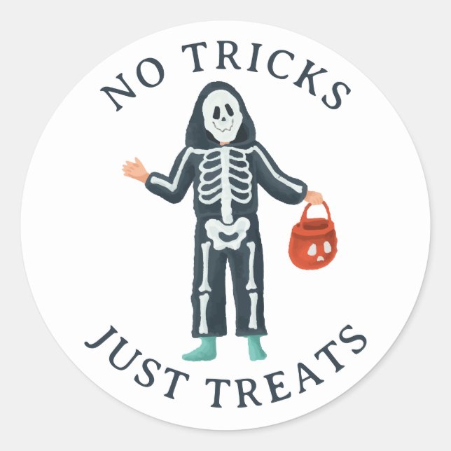 No Tricks Just Treats Halloween | Cute Skeleton Classic Round Sticker (Front)
