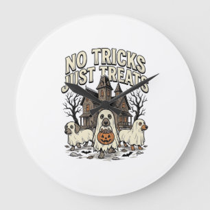 No Tricks Just Treats Halloween Dachshund Ghost De Large Clock